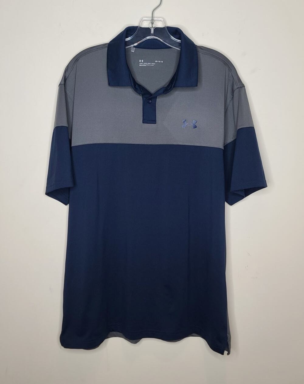 Under Armour blue grey colorblock short sleeve polo shirt - large loose fit